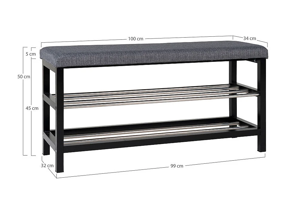 Banc PADOVA gris avec coussin et étagères