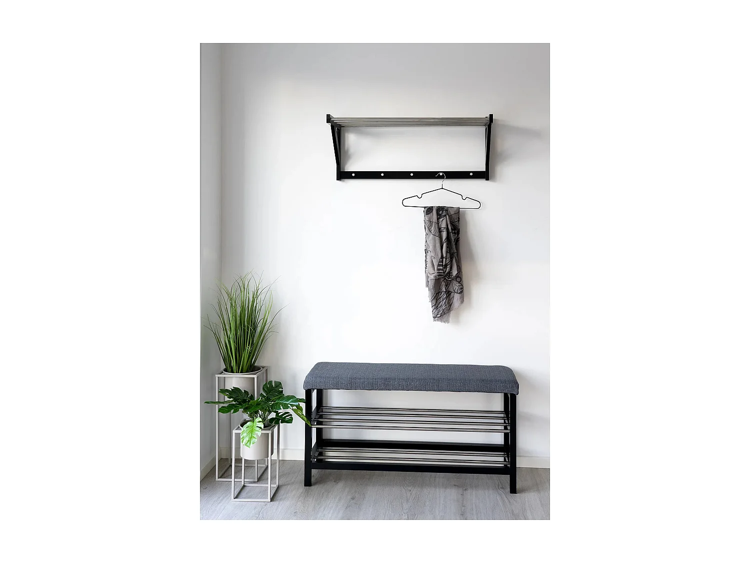 Banc PADOVA gris avec coussin et étagères