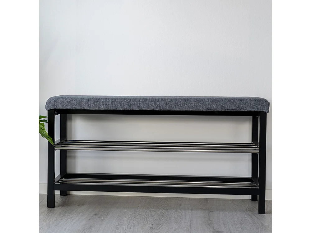 Banc PADOVA gris avec coussin et étagères