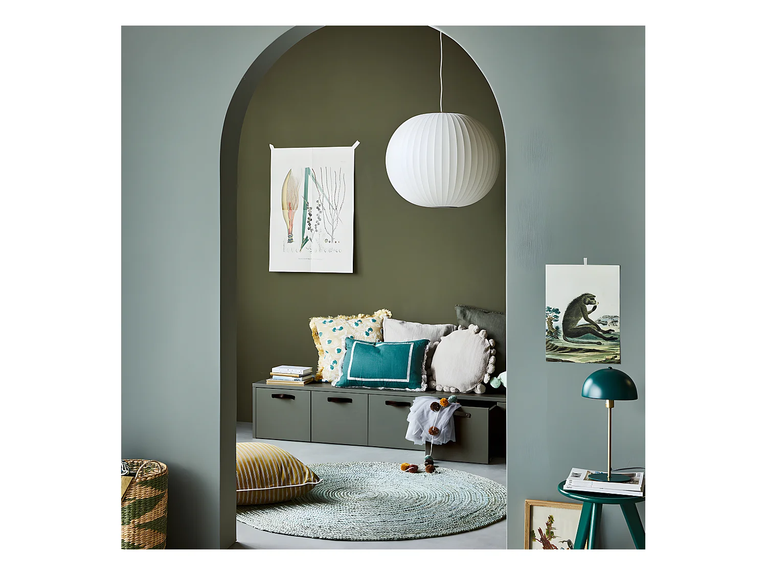 Stage - Banc de rangement en bois - Vert kaki