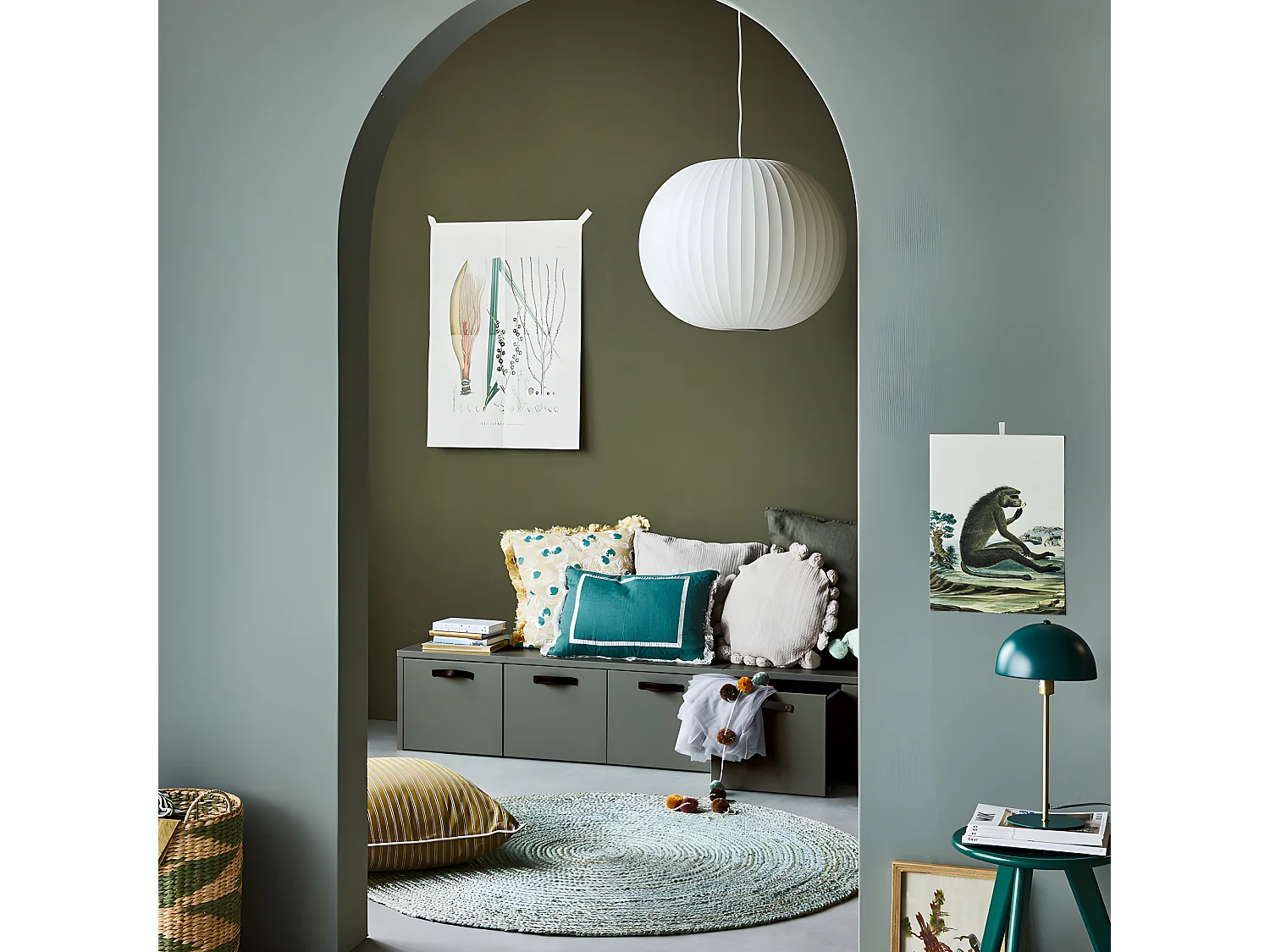 Stage - Banc de rangement en bois - Vert kaki