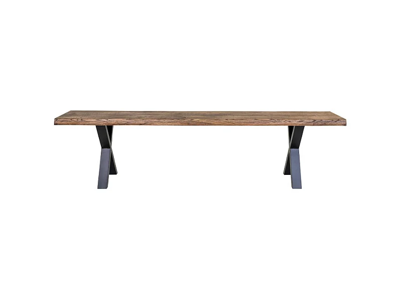 Banco de roble con borde ondulado engrasado ahumado y pies negros 180 x 32 x 46 cm