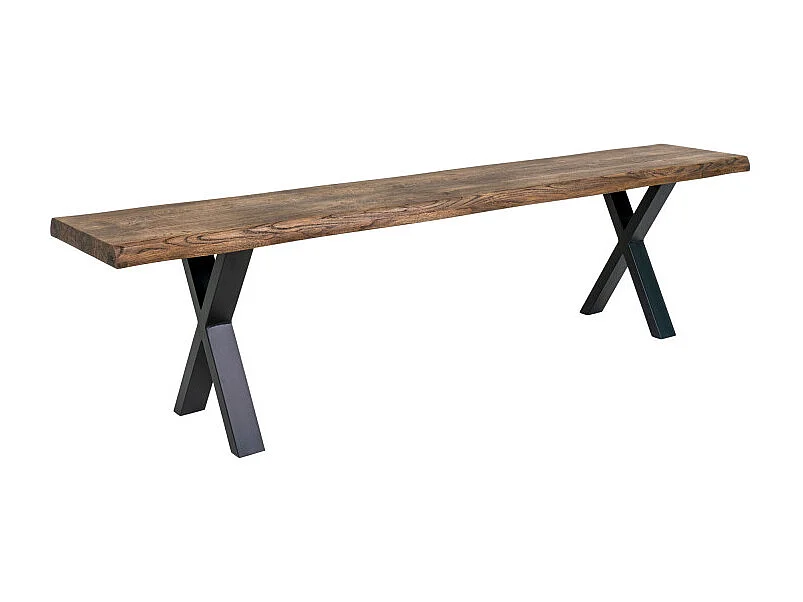 Banco de roble con borde ondulado engrasado ahumado y pies negros 180 x 32 x 46 cm