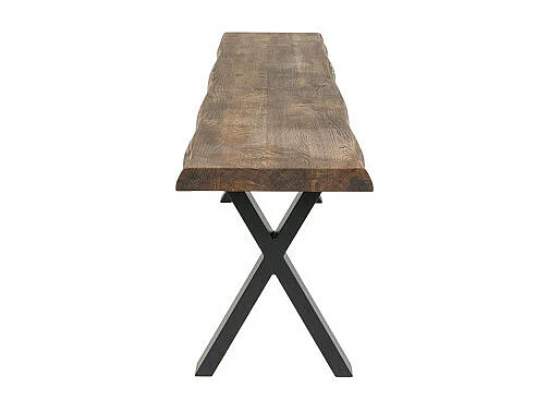 Banco de roble con borde ondulado engrasado ahumado y pies negros 180 x 32 x 46 cm