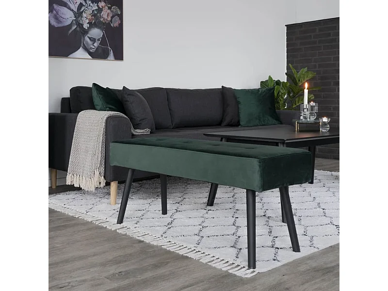 Banco de terciopelo SKIBY con patas de acero negro-Color Verde
