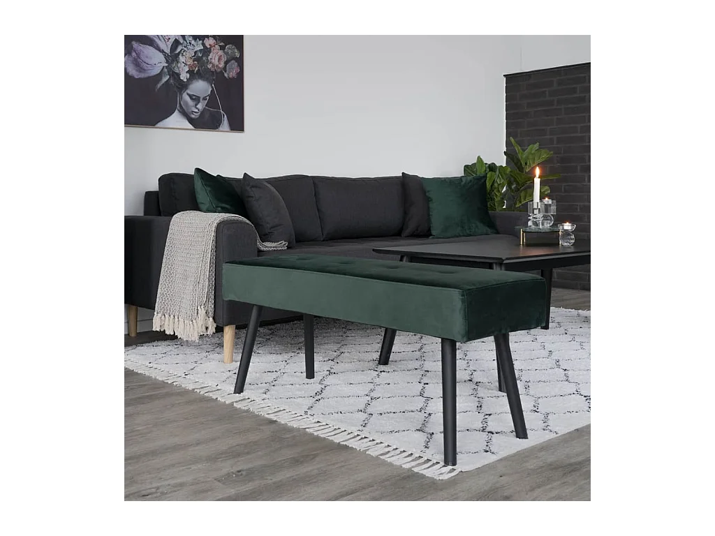 Banc en velours avec pieds acier noir SKIBY-Vert