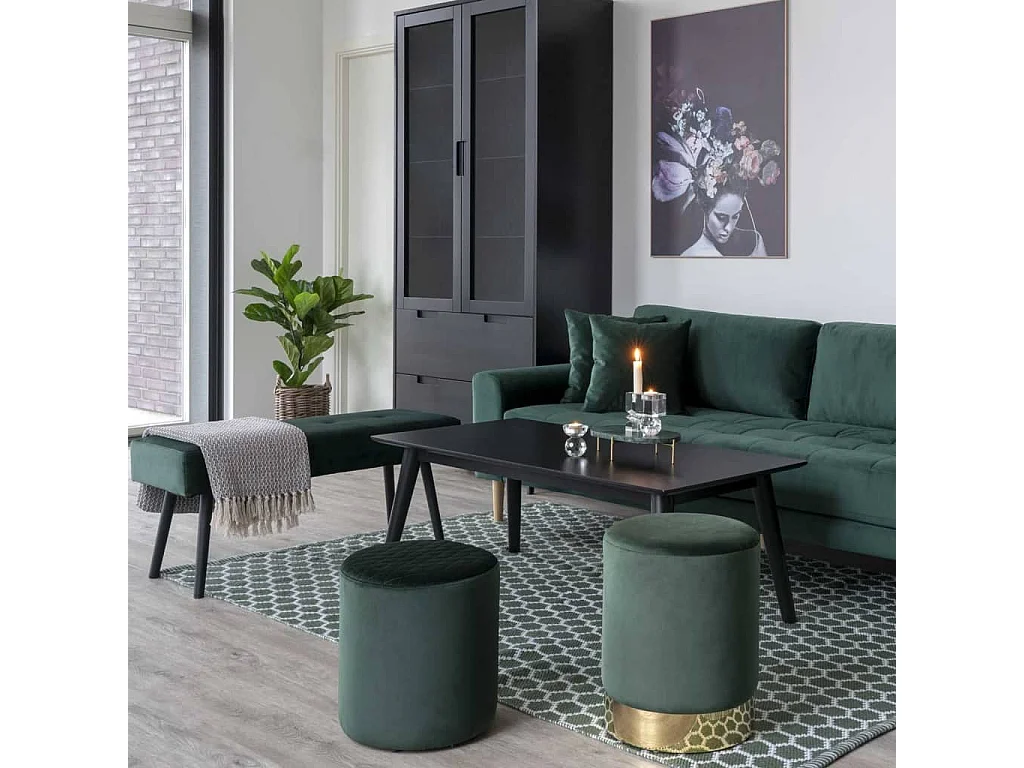 Banc en velours avec pieds acier noir SKIBY-Vert