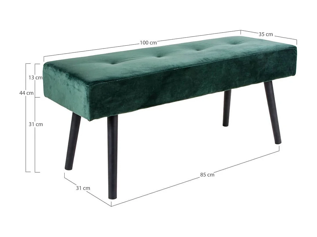 Banc en velours avec pieds acier noir SKIBY-Vert