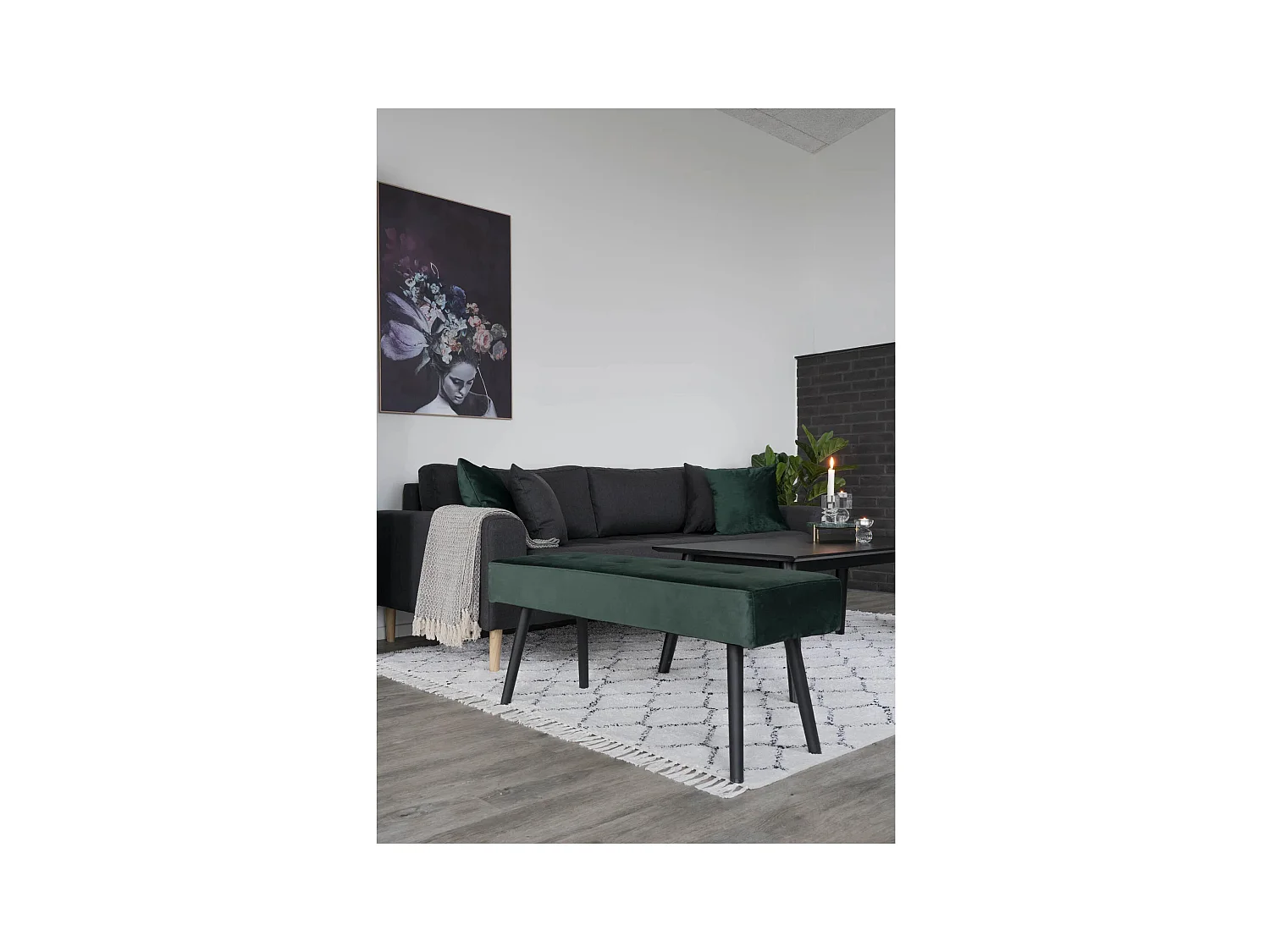 Banc en velours avec pieds acier noir SKIBY-Noir