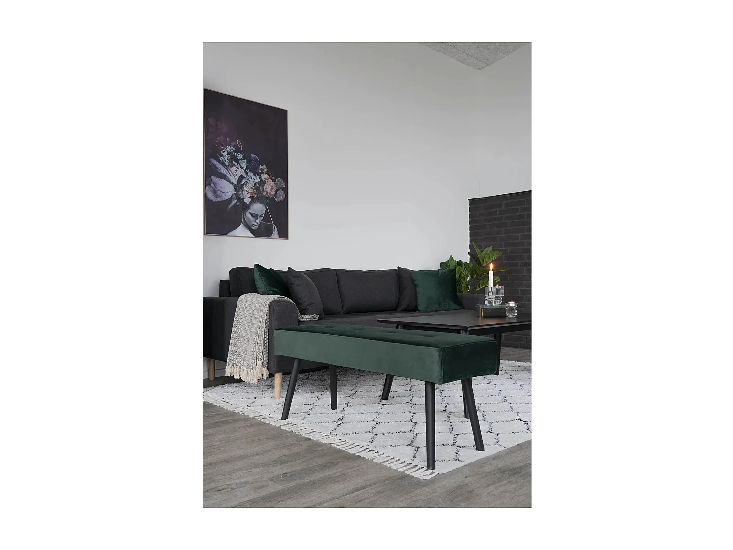 Banc en velours avec pieds acier noir SKIBY-Noir