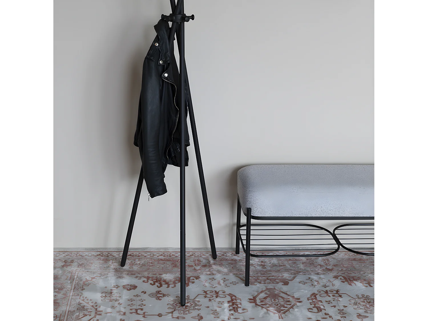 Milou - Banc en tissu et métal - Gris chiné