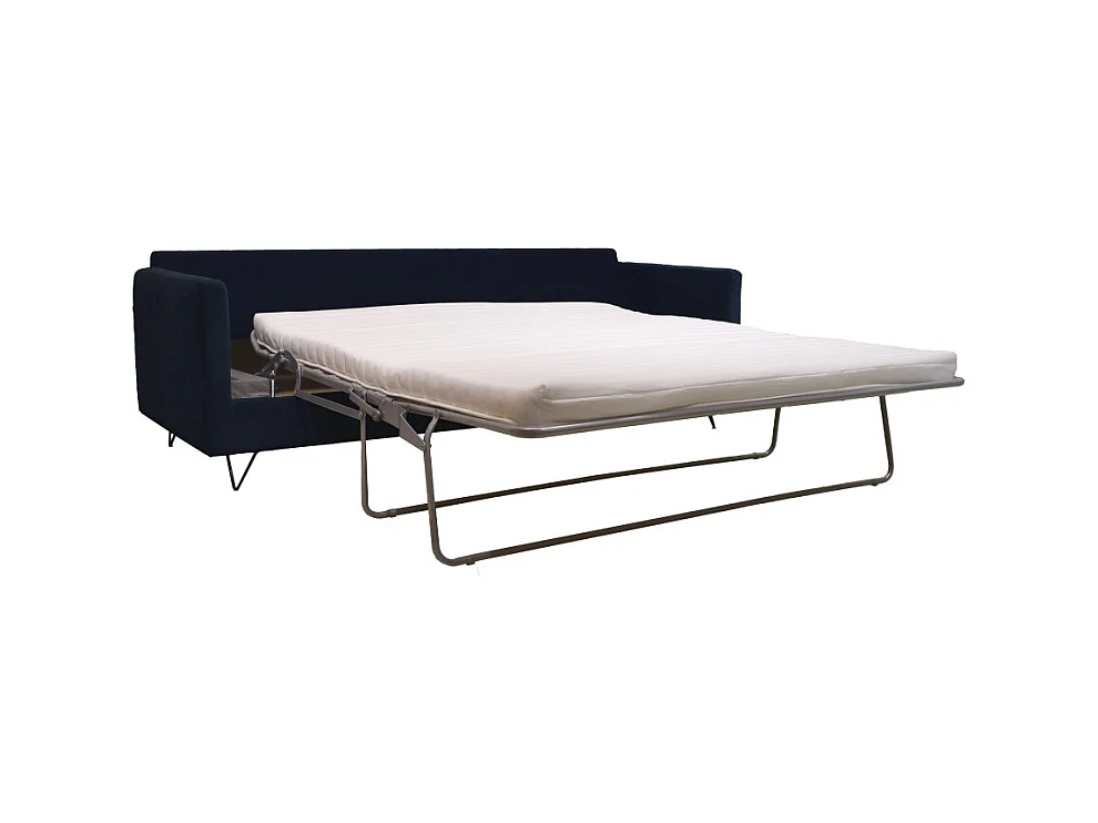 Villabon - Canapé convertible 4 places en velours pieds épingles noirs - Bleu marine