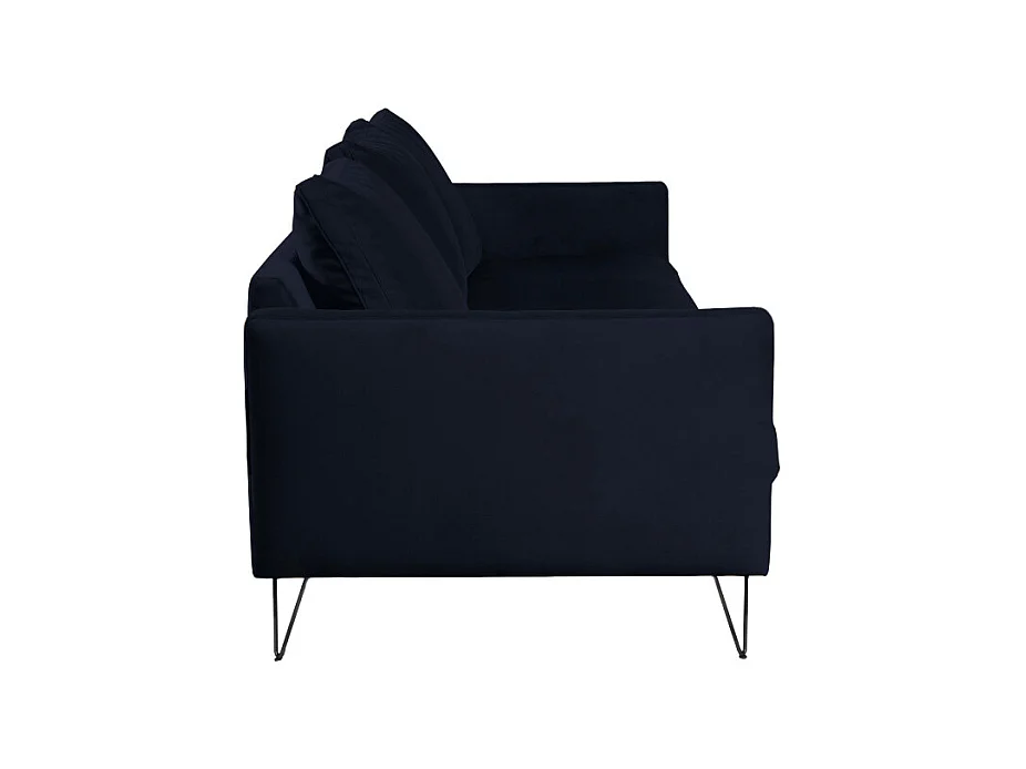 Villabon - Canapé convertible 4 places en velours pieds épingles noirs - Bleu marine