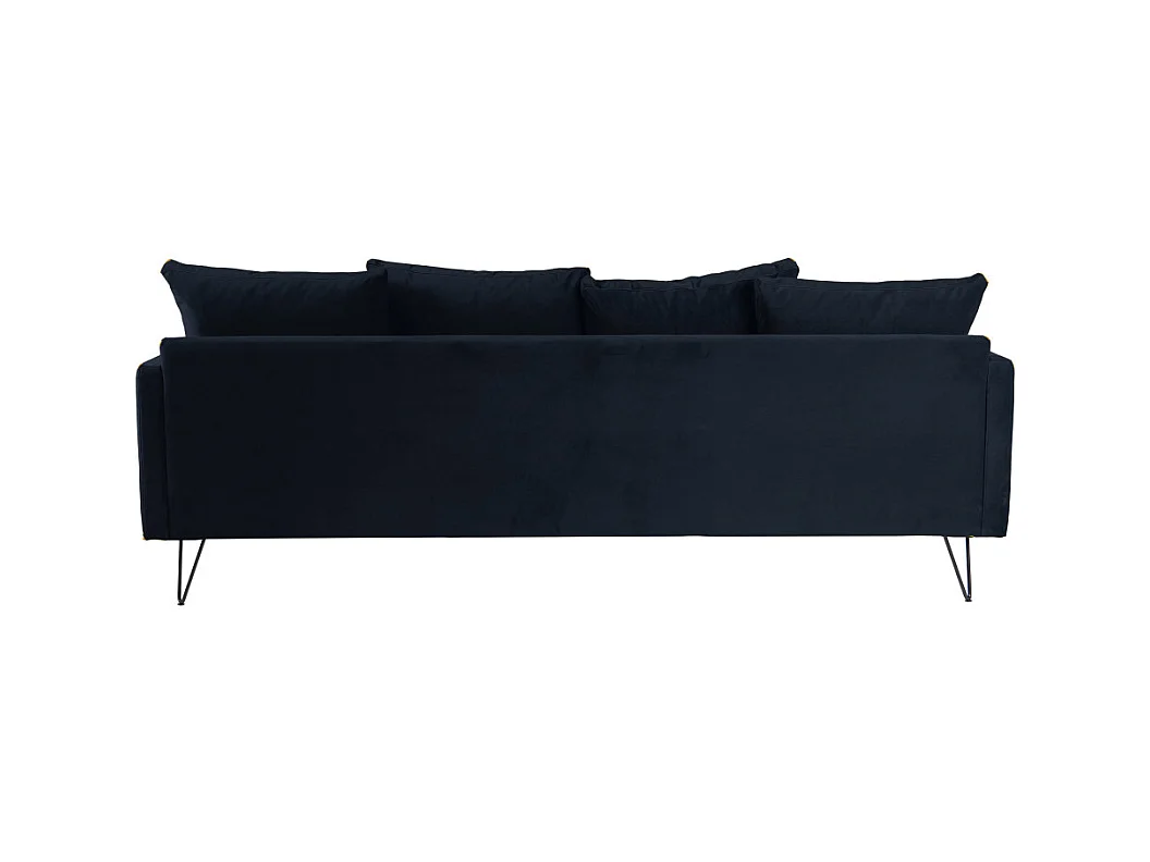 Villabon - Canapé convertible 4 places en velours pieds épingles noirs - Bleu marine