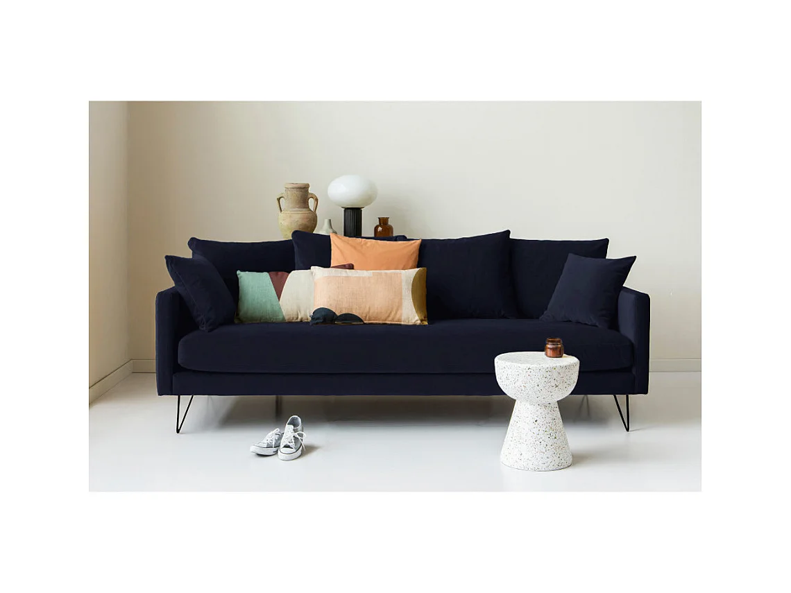 Villabon - Canapé convertible 4 places en velours pieds épingles noirs - Bleu marine