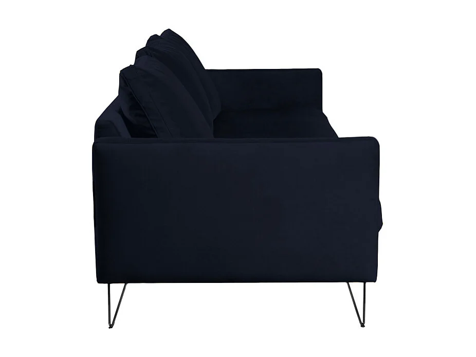 Villabon - Canapé convertible 4 places en velours pieds épingles noirs - Bleu marine