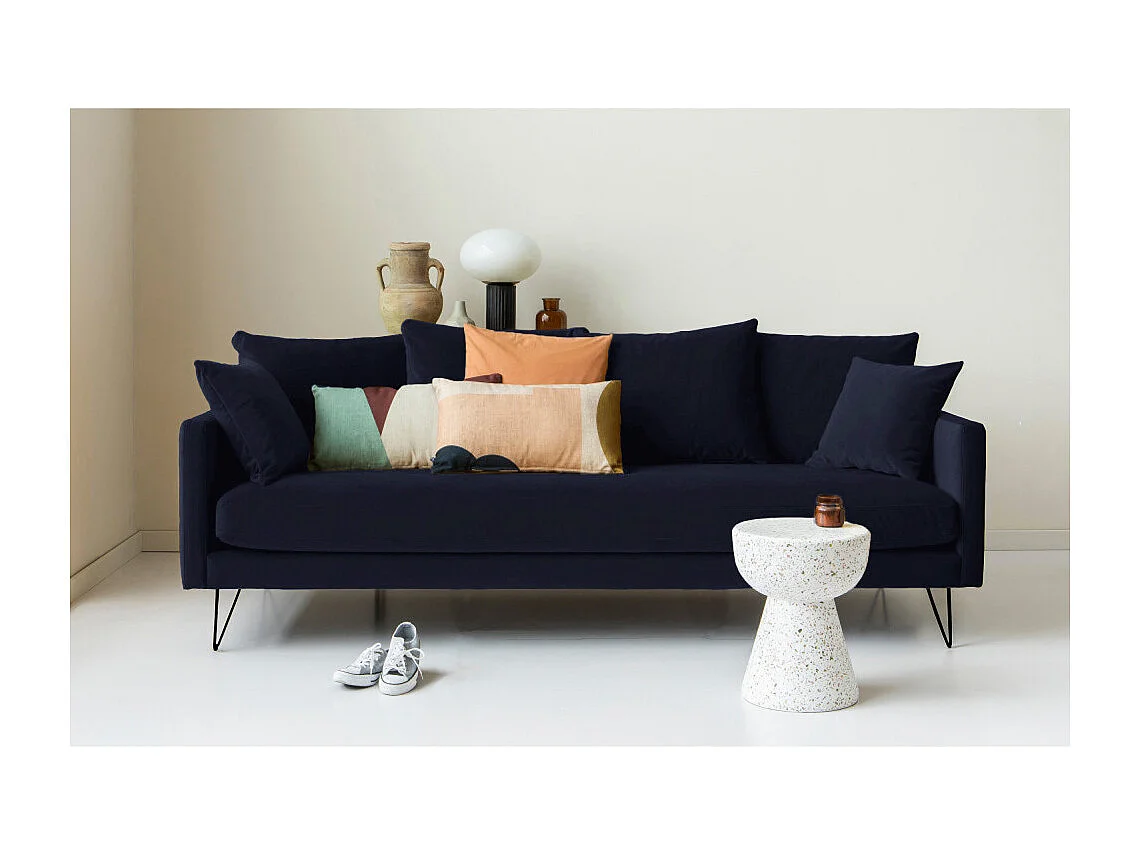 Villabon - Canapé convertible 4 places en velours pieds épingles noirs - Bleu marine