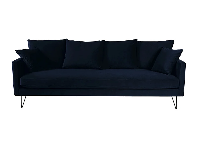 Villabon - Canapé convertible 4 places en velours pieds épingles noirs - Bleu marine