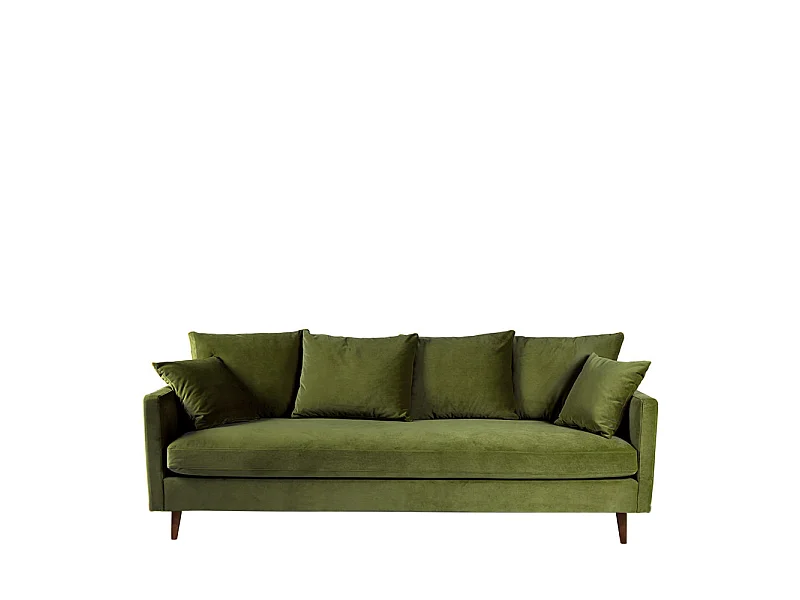 Villabon - Canapé convertible 3 places en velours pieds bois foncé - Vert olive