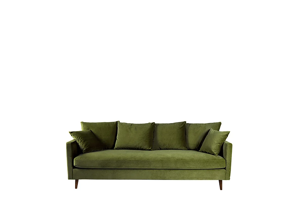 Villabon - Canapé convertible 3 places en velours pieds bois foncé - Vert olive