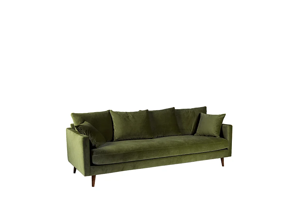 Villabon - Canapé convertible 3 places en velours pieds bois foncé - Vert olive