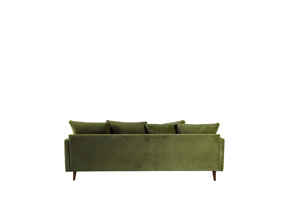 Villabon - Canapé convertible 3 places en velours pieds bois foncé - Vert olive