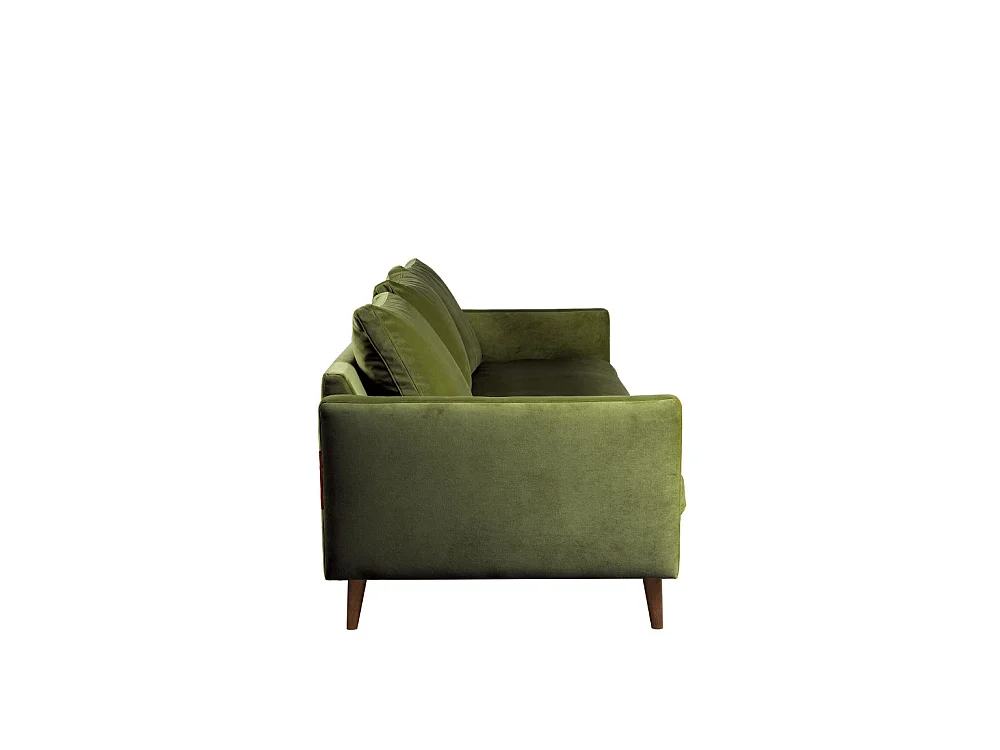 Villabon - Canapé convertible 3 places en velours pieds bois foncé - Vert olive