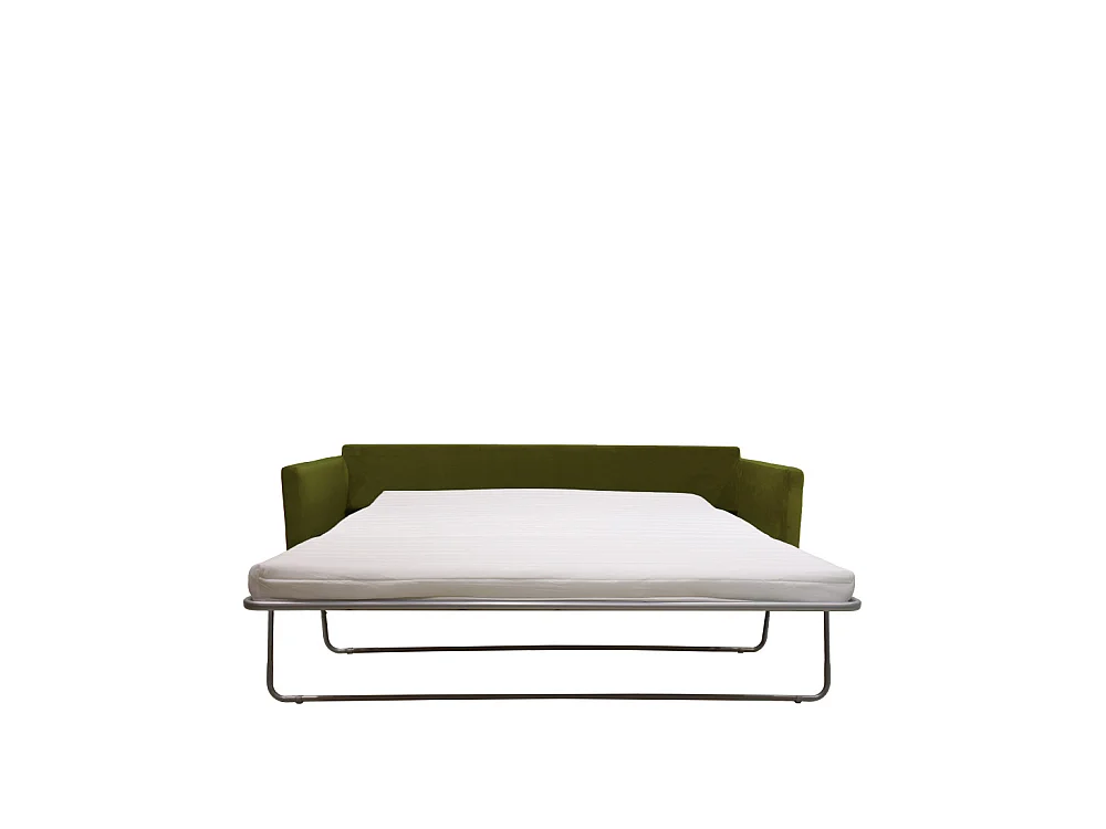 Villabon - Canapé convertible 3 places en velours pieds bois foncé - Vert olive