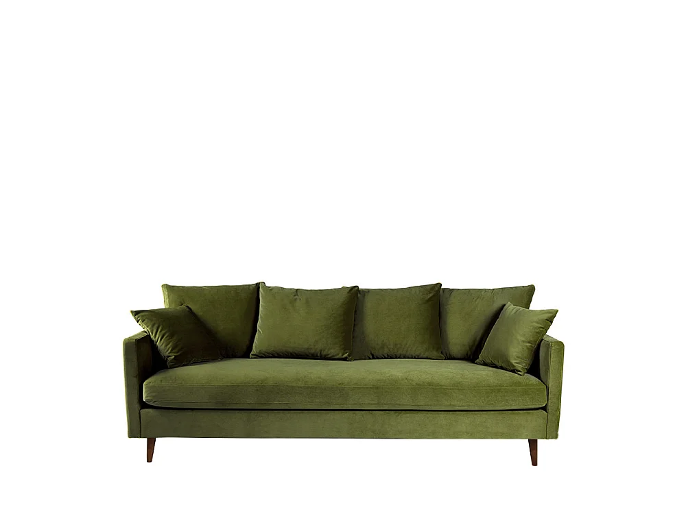 Villabon - Canapé convertible 3 places en velours pieds bois foncé - Vert olive