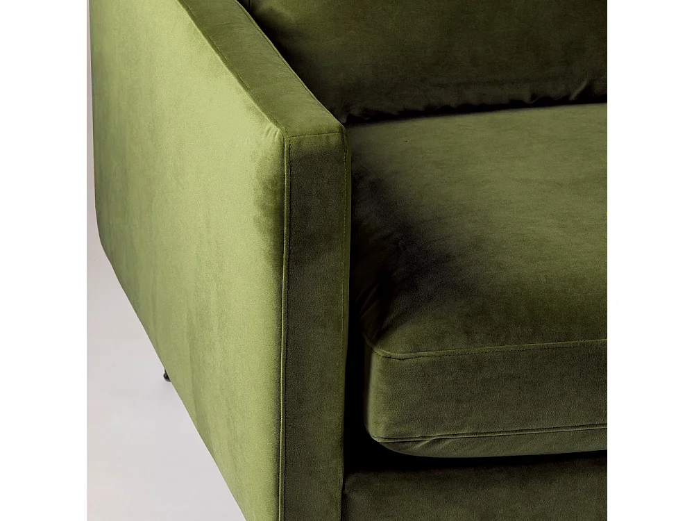 Villabon - Canapé convertible 3 places en velours pieds bois foncé - Vert olive