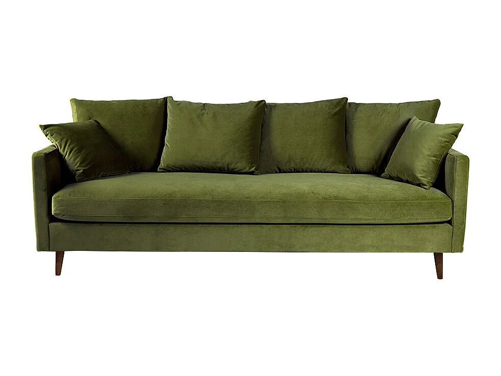 Villabon - Canapé convertible 3 places en velours pieds bois foncé - Vert olive