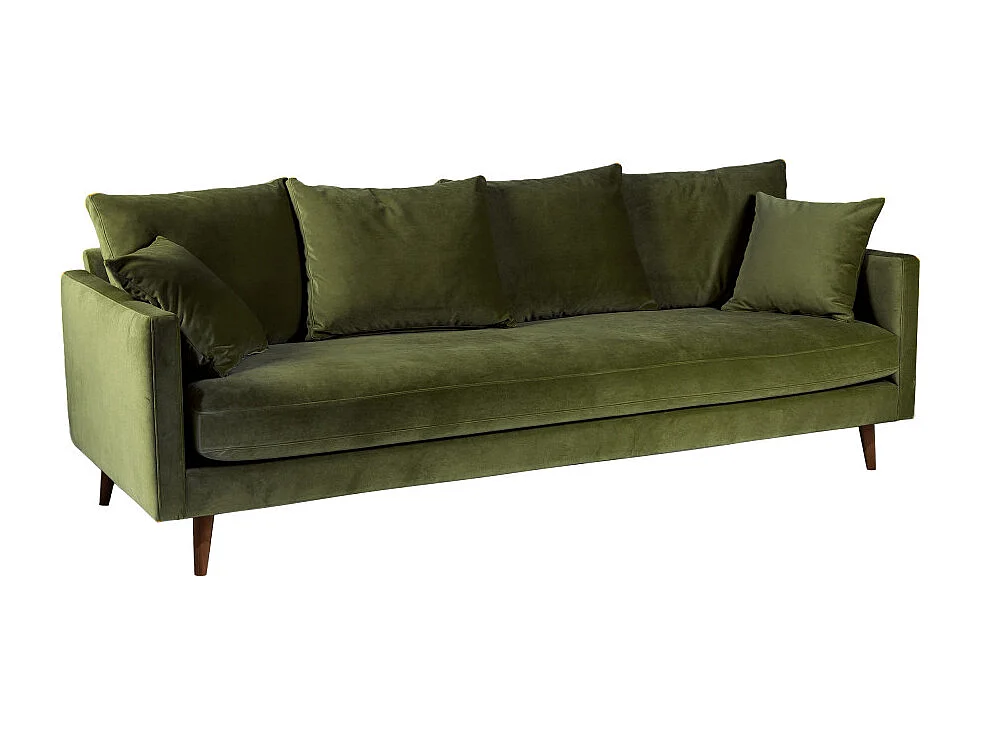 Villabon - Canapé convertible 3 places en velours pieds bois foncé - Vert olive