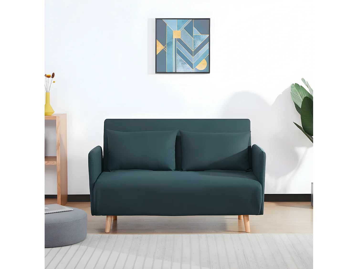 Belushi - Canapé convertible 2 places en tissu L120cm - Couleur - Vert eucalyptus