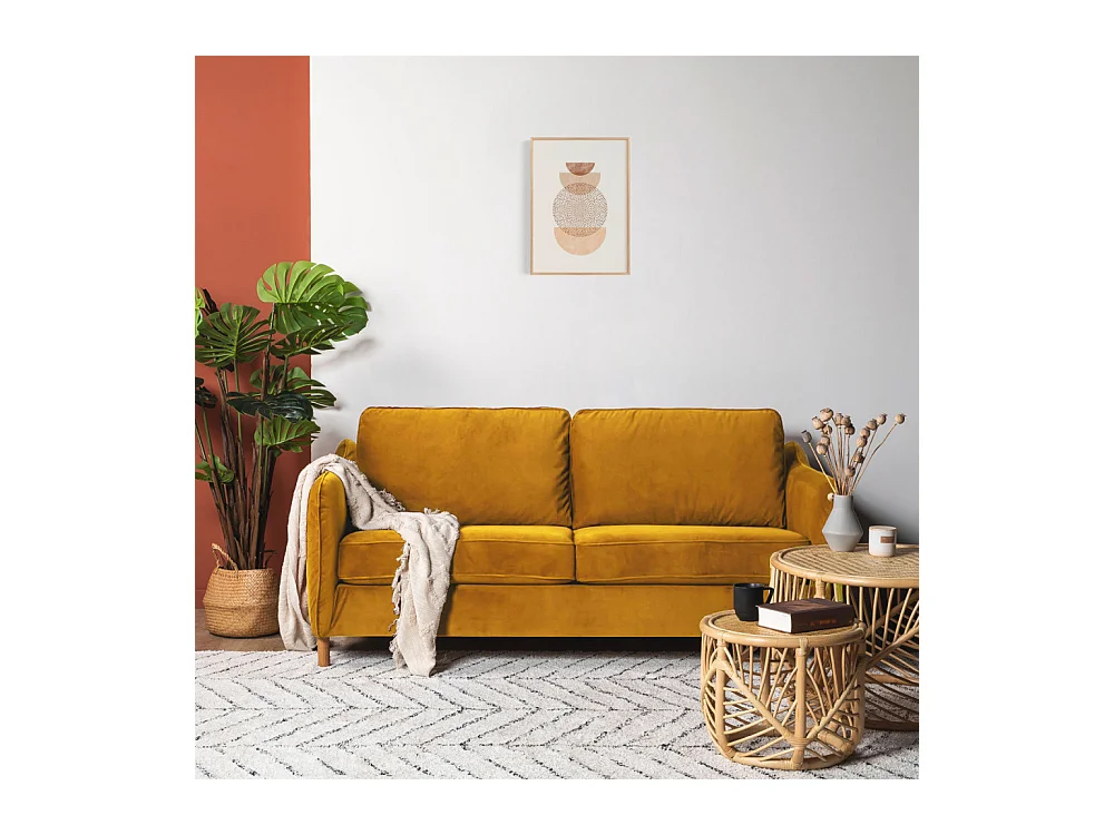 Vornay - Canapé convertible express 2 places en velours - Jaune moutarde