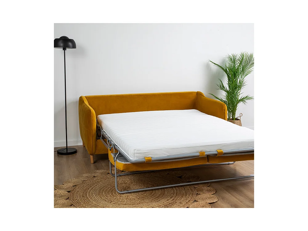 Vornay - Canapé convertible express 2 places en velours - Jaune moutarde