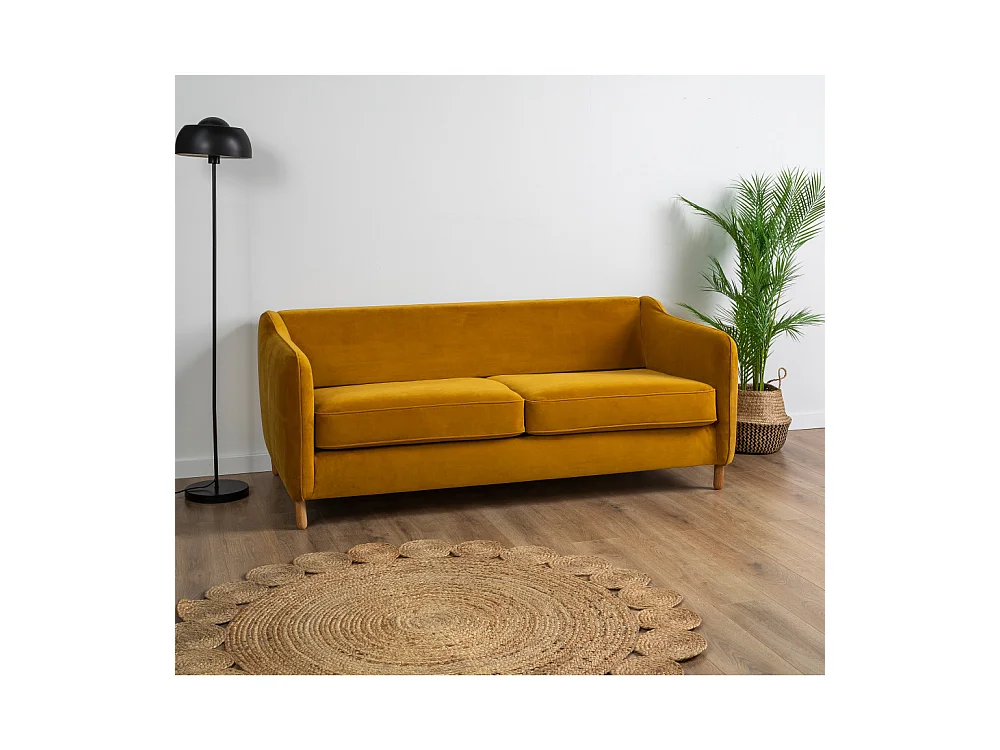Vornay - Canapé convertible express 2 places en velours - Jaune moutarde