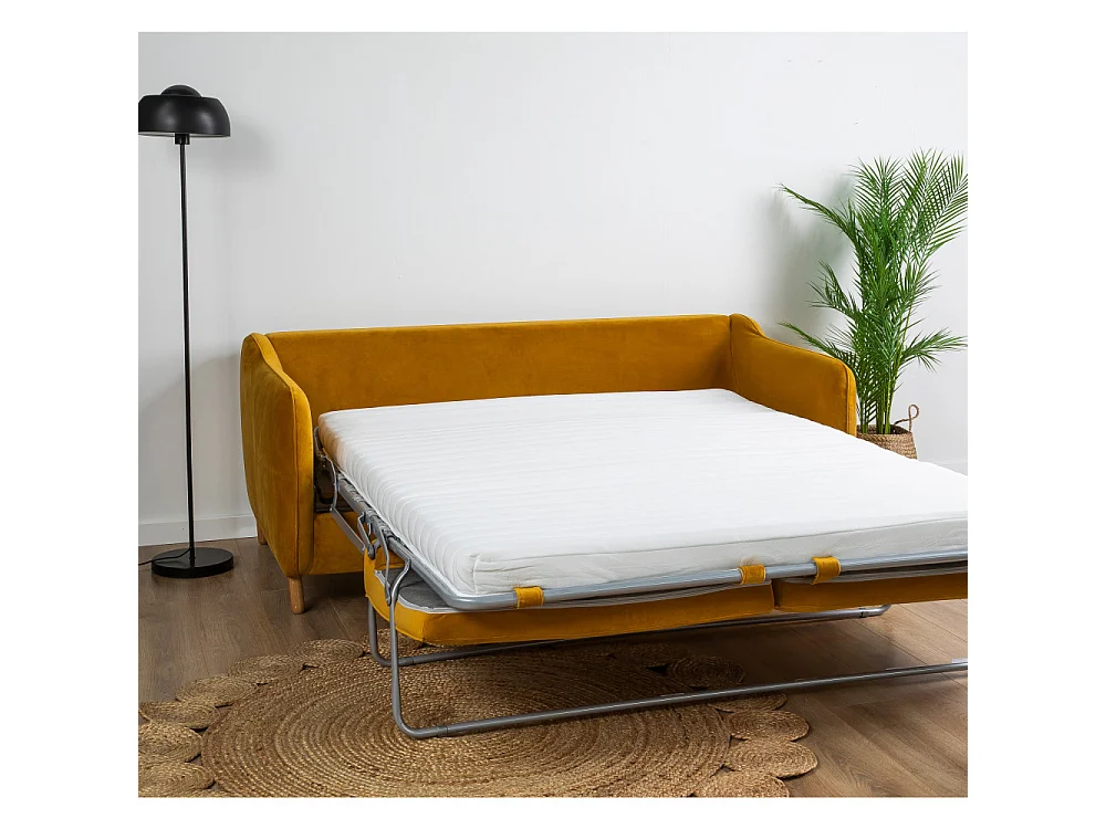 Vornay - Canapé convertible express 2 places en velours - Jaune moutarde