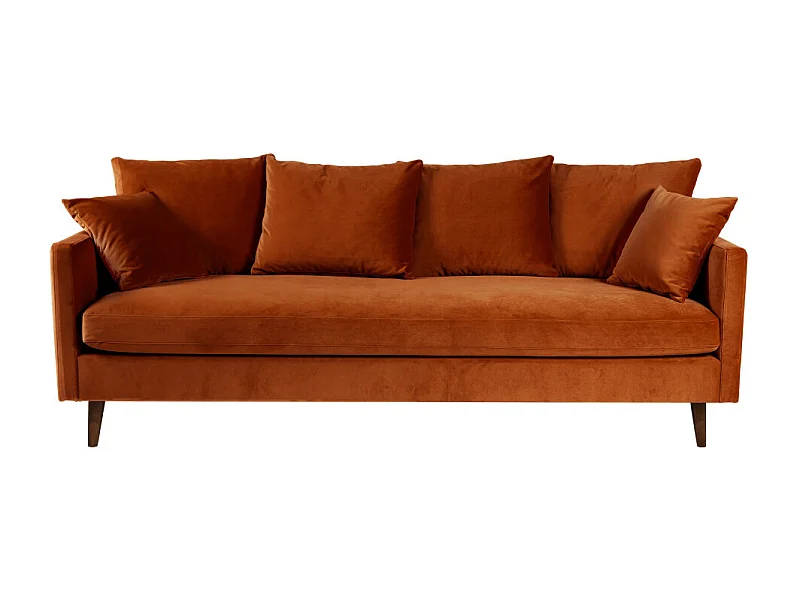 Villabon - Canapé convertible 4 places en velours pieds bois foncé - Rouille