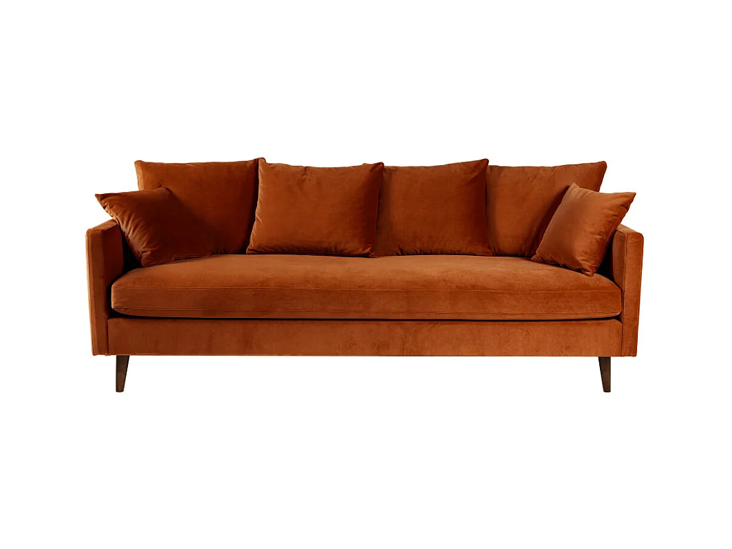 Villabon - Canapé convertible 4 places en velours pieds bois foncé - Rouille