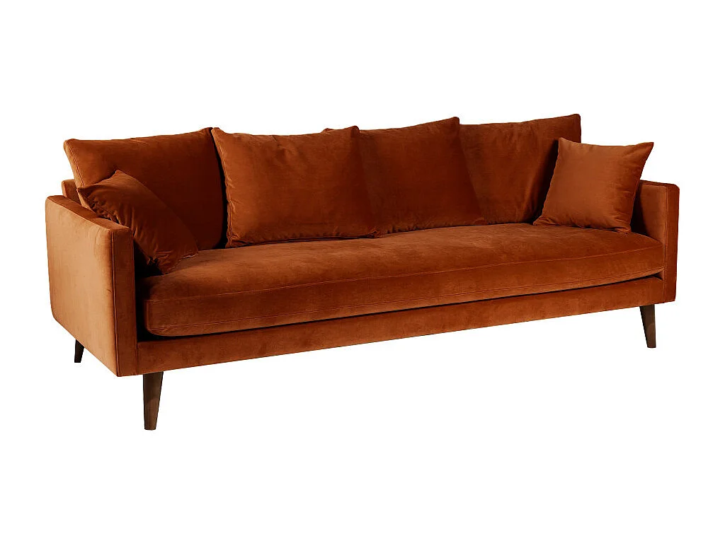 Villabon - Canapé convertible 4 places en velours pieds bois foncé - Rouille