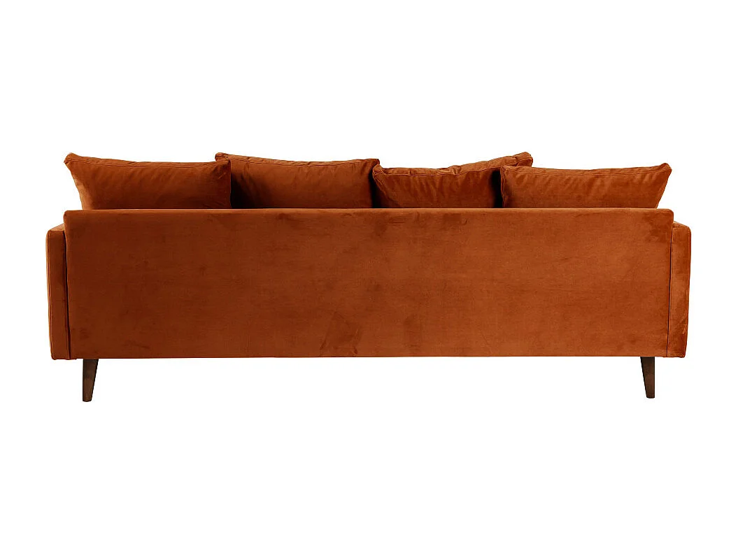 Villabon - Canapé convertible 4 places en velours pieds bois foncé - Rouille