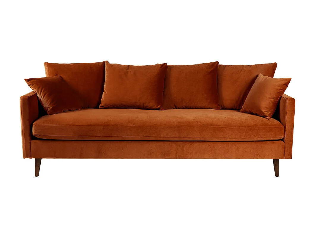 Villabon - Canapé convertible 4 places en velours pieds bois foncé - Rouille