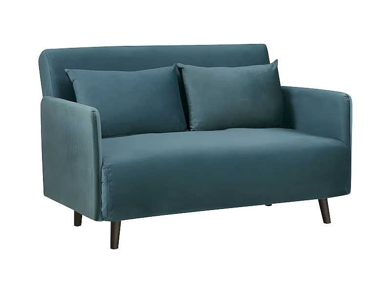 Belushi - Canapé convertible 2 places en velours L120cm - Bleu canard