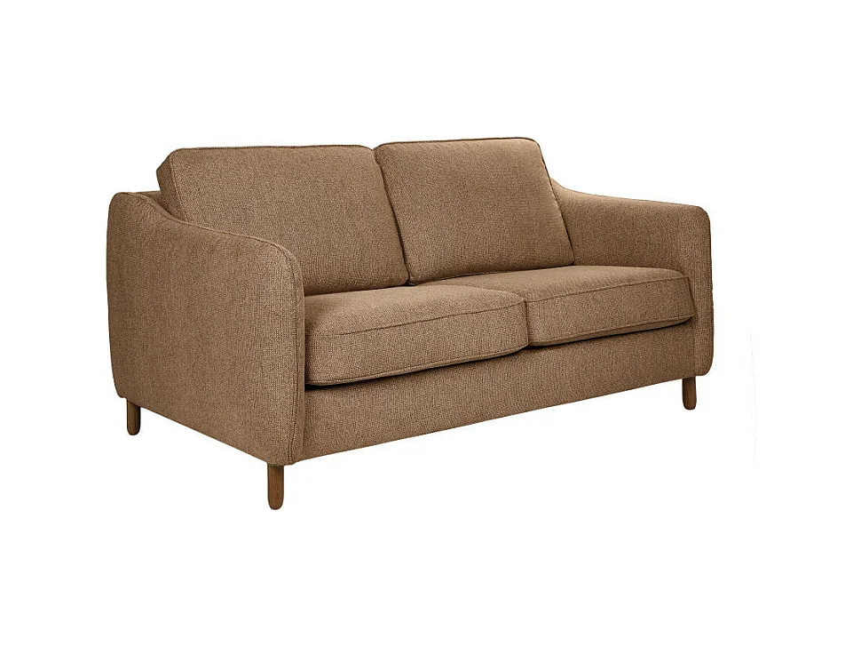 Vornay - Canapé convertible express 3 places en tissu pieds bois foncé - Caramel chiné