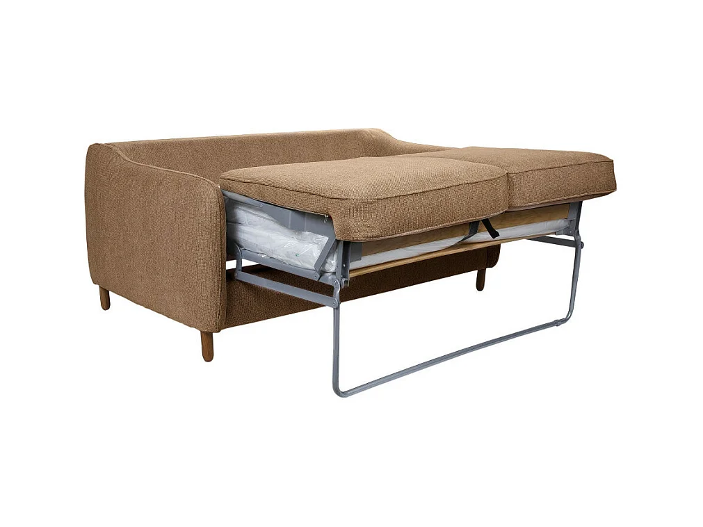 Vornay - Canapé convertible express 3 places en tissu pieds bois foncé - Caramel chiné