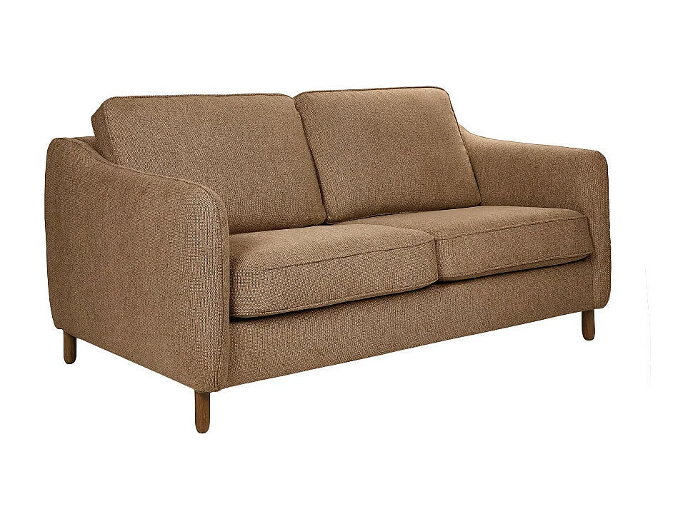 Vornay - Canapé convertible express 3 places en tissu pieds bois foncé - Caramel chiné