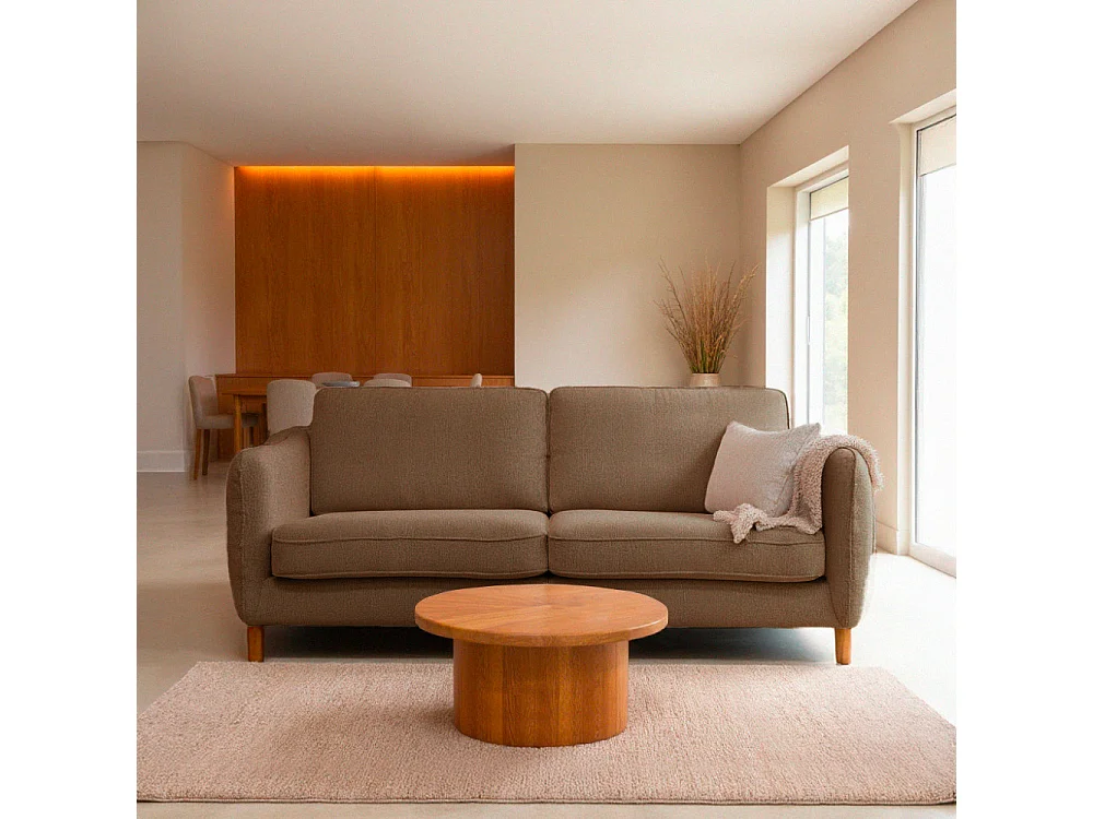 Vornay - Canapé convertible express 3 places en tissu pieds bois foncé - Caramel chiné