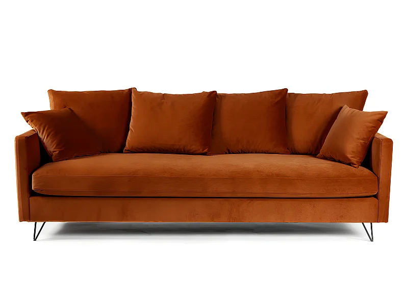 Villabon - Canapé convertible 4 places en velours pieds épingles noirs - Rouille