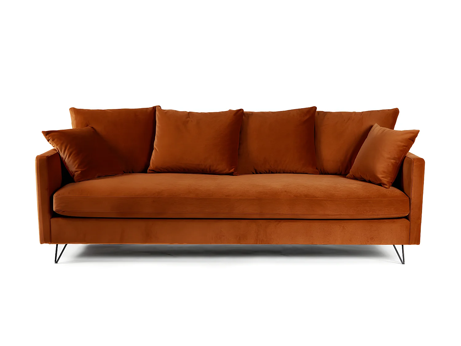 Villabon - Canapé convertible 4 places en velours pieds épingles noirs - Rouille