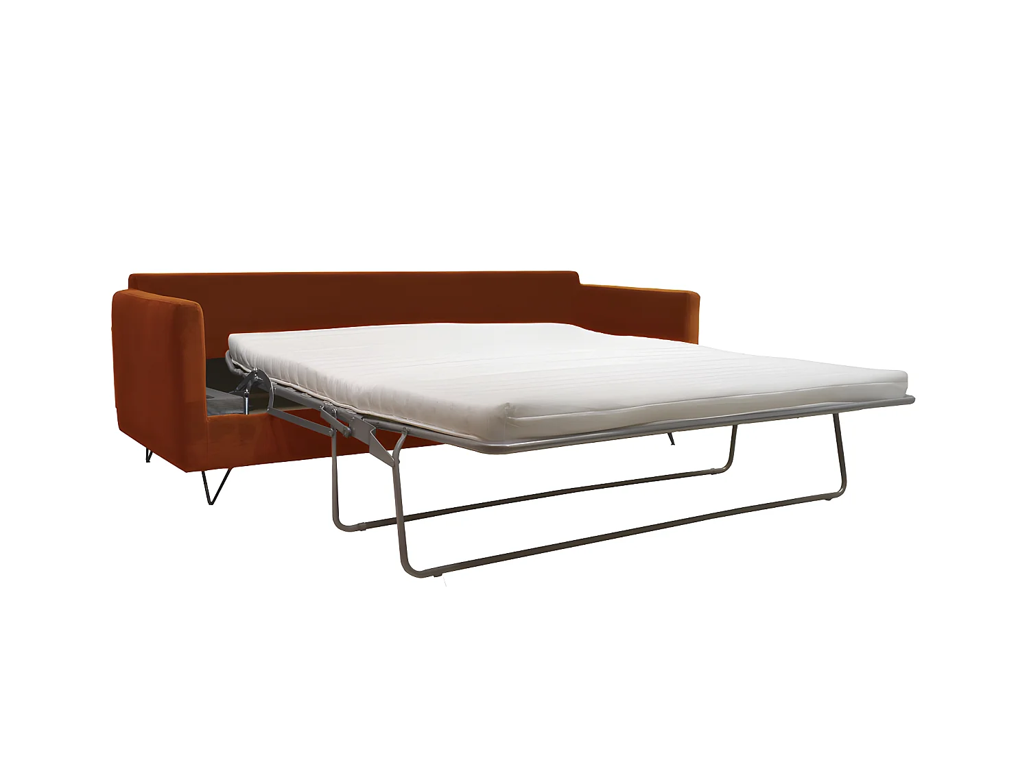 Villabon - Canapé convertible 4 places en velours pieds épingles noirs - Rouille